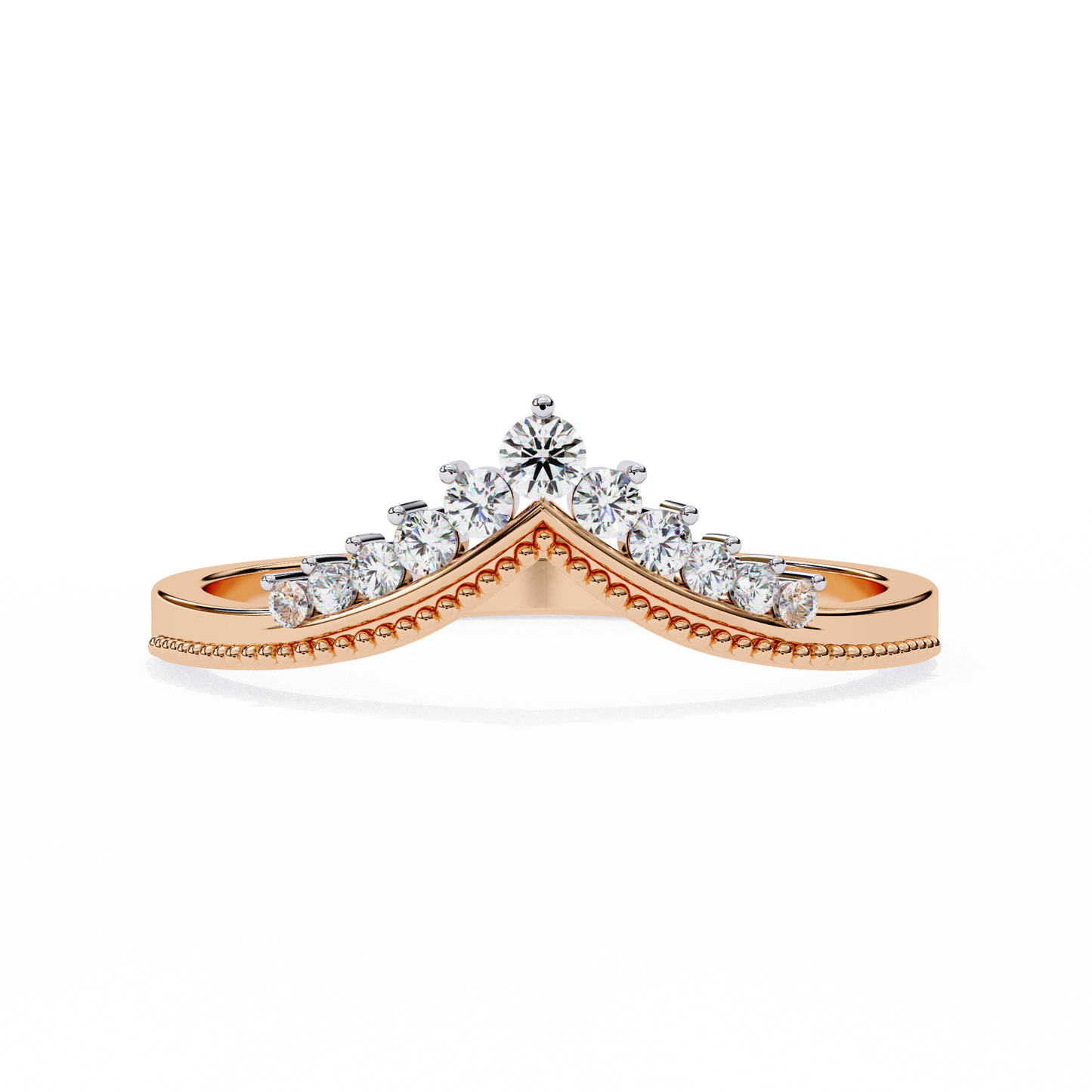 0.15 CTW Graduated Diamond Chevron Crown Wedding Band In 14K Gold