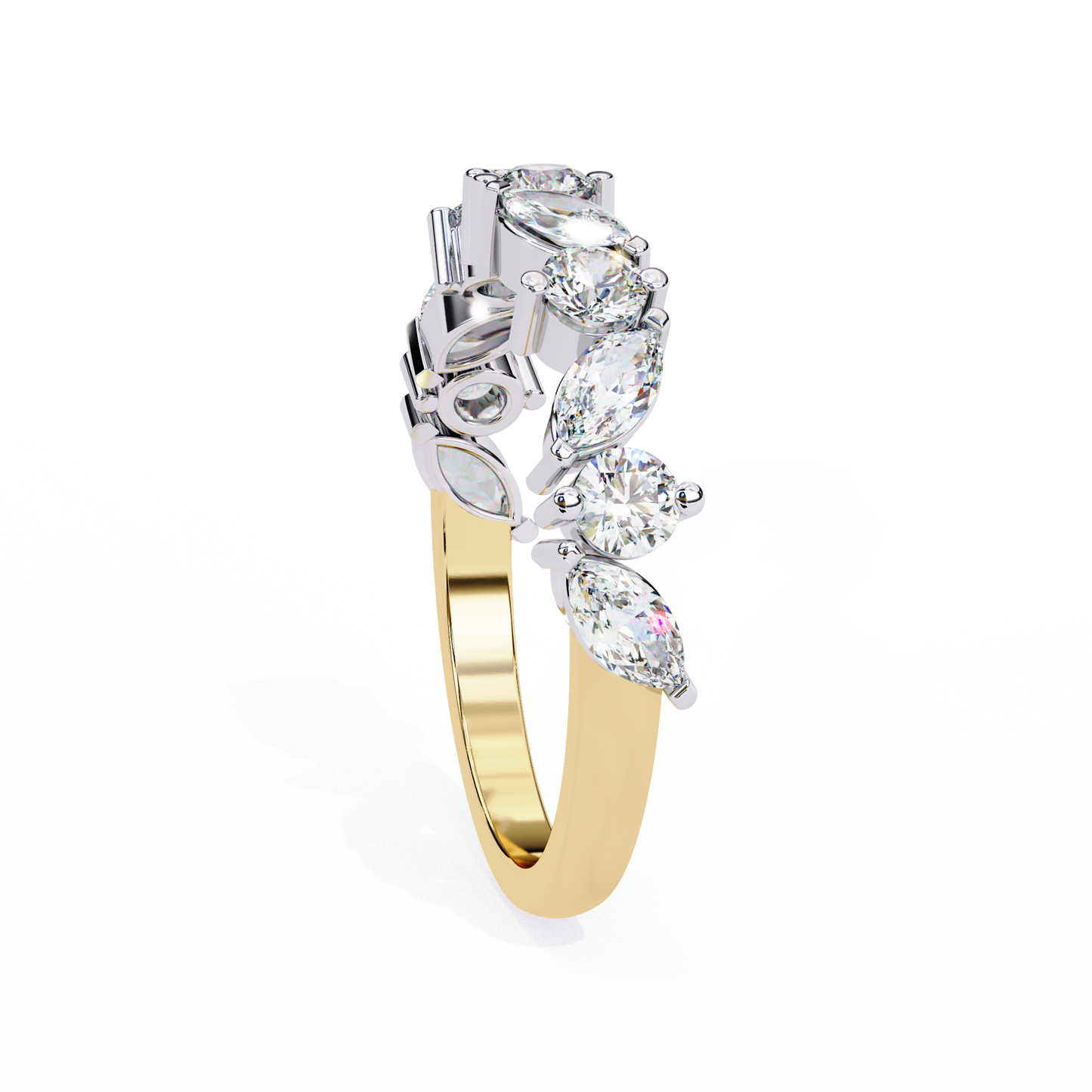 0.90 CTW Marquise And Round Lab Grown Diamond Alternating Wedding Band 14K Gold