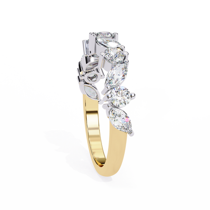 0.90 CTW Marquise And Round Lab Grown Diamond Alternating Wedding Band 14K Gold