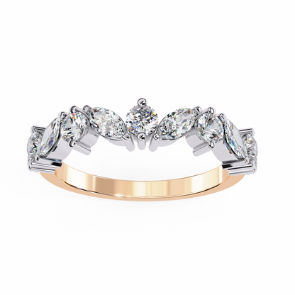 0.90 CTW Marquise And Round Lab Grown Diamond Alternating Wedding Band 14K Gold