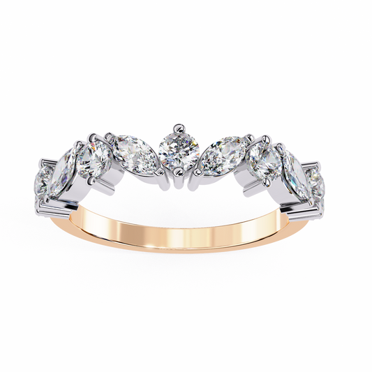 0.90 CTW Marquise And Round Lab Grown Diamond Alternating Wedding Band 14K Gold