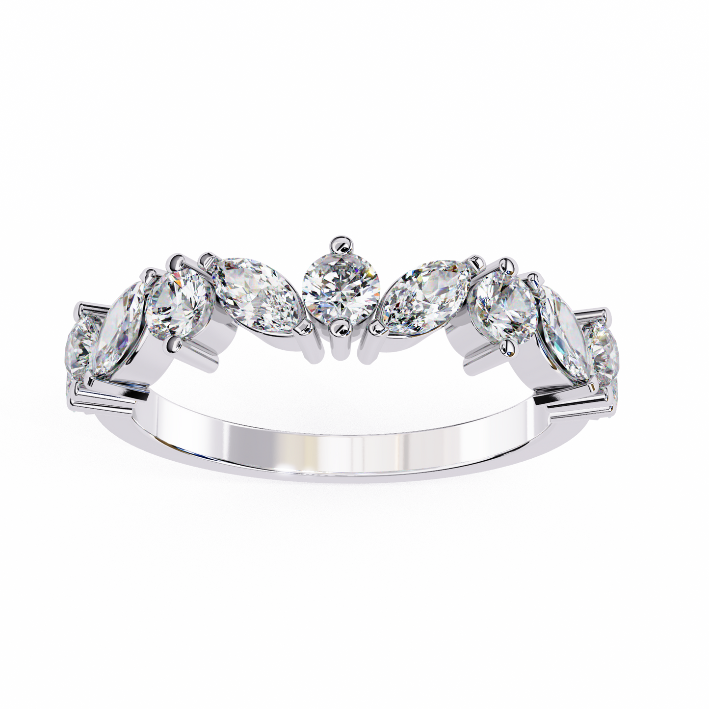 0.90 CTW Marquise And Round Lab Grown Diamond Alternating Wedding Band 14K Gold