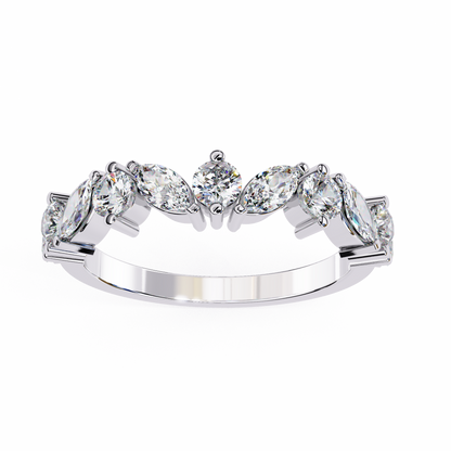 0.90 CTW Marquise And Round Lab Grown Diamond Alternating Wedding Band 14K Gold