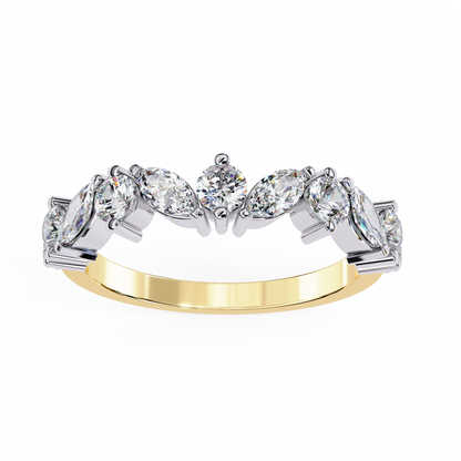 0.90 CTW Marquise And Round Lab Grown Diamond Alternating Wedding Band 14K Gold