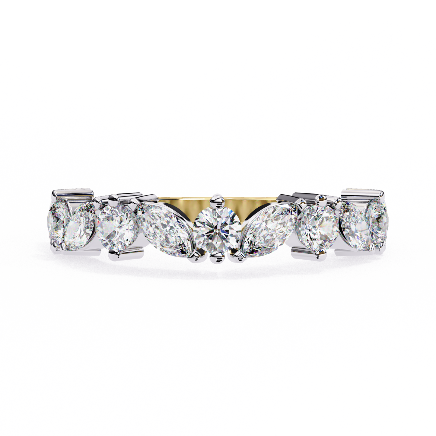 0.90 CTW Marquise And Round Lab Grown Diamond Alternating Wedding Band 14K Gold
