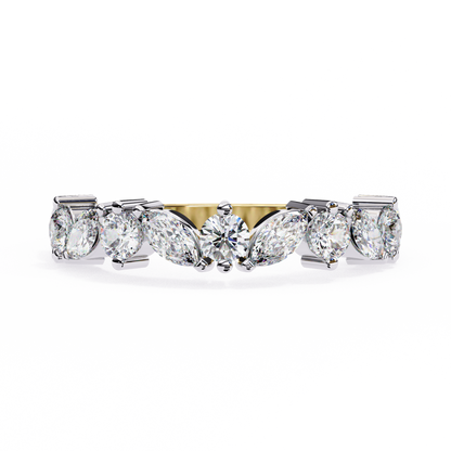 0.90 CTW Marquise And Round Lab Grown Diamond Alternating Wedding Band 14K Gold