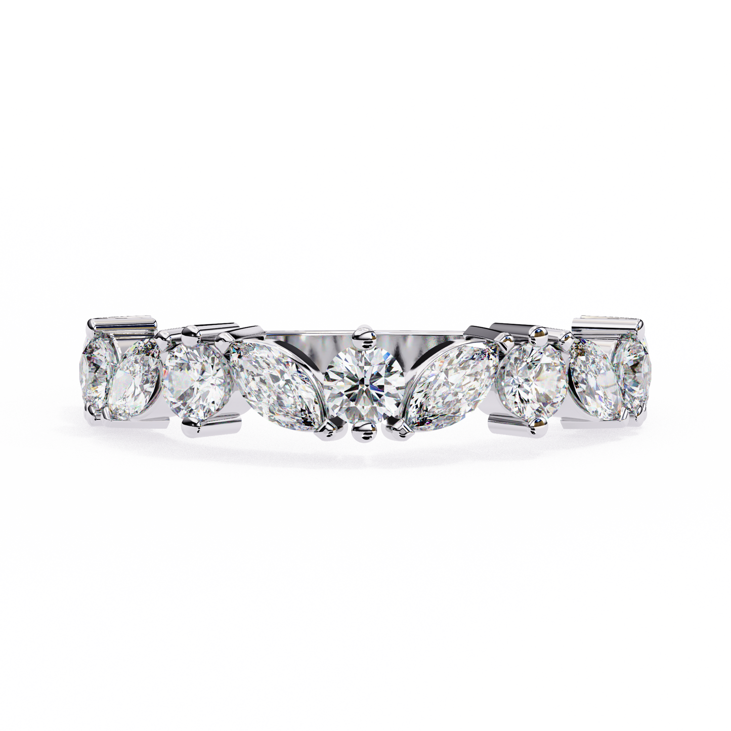0.90 CTW Marquise And Round Lab Grown Diamond Alternating Wedding Band 14K Gold