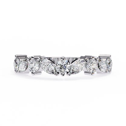 0.90 CTW Marquise And Round Lab Grown Diamond Alternating Wedding Band 14K Gold