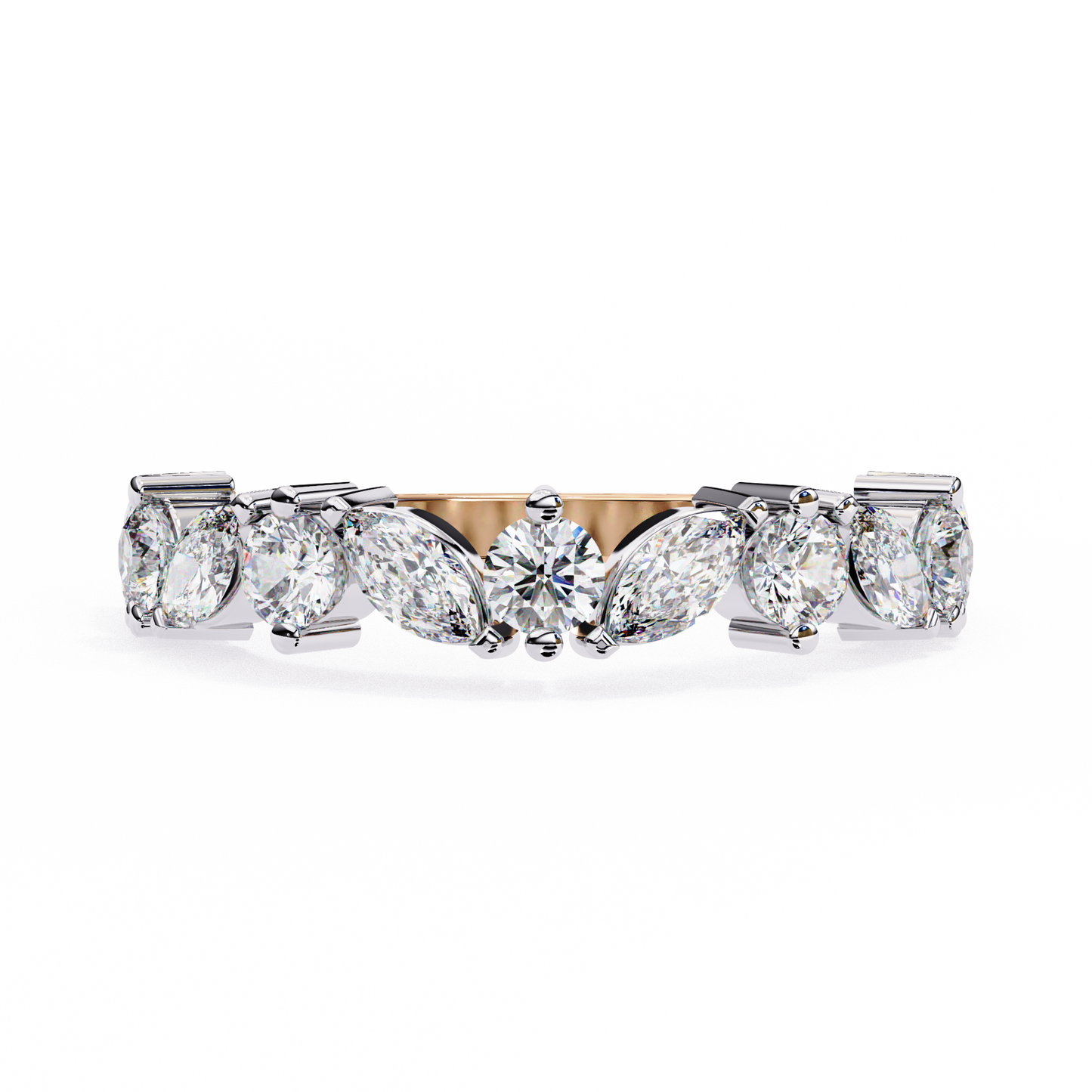 0.90 CTW Marquise And Round Lab Grown Diamond Alternating Wedding Band 14K Gold