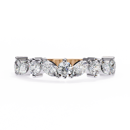 0.90 CTW Marquise And Round Lab Grown Diamond Alternating Wedding Band 14K Gold