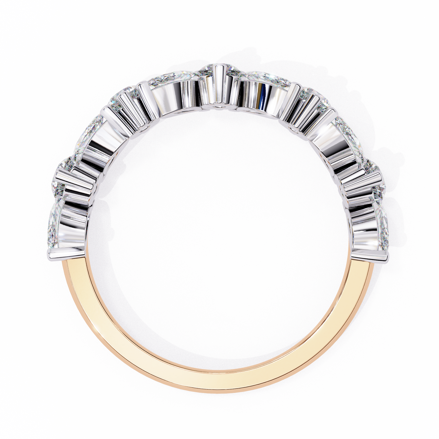 0.90 CTW Marquise And Round Lab Grown Diamond Alternating Wedding Band 14K Gold