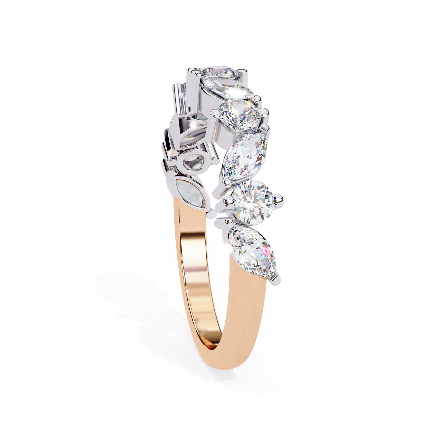0.90 CTW Marquise And Round Lab Grown Diamond Alternating Wedding Band 14K Gold