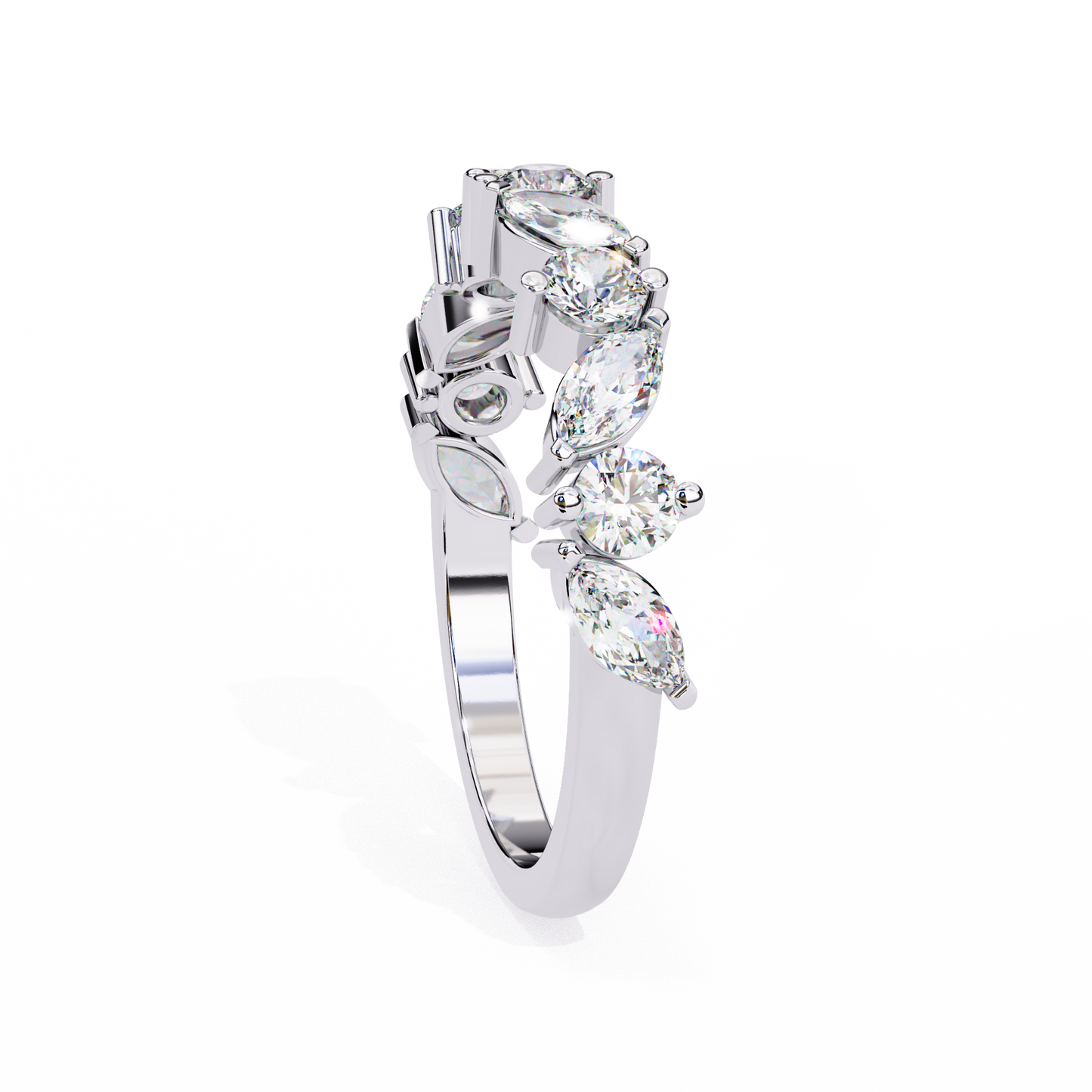 0.90 CTW Marquise And Round Lab Grown Diamond Alternating Wedding Band 14K Gold