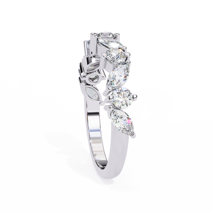 0.90 CTW Marquise And Round Lab Grown Diamond Alternating Wedding Band 14K Gold