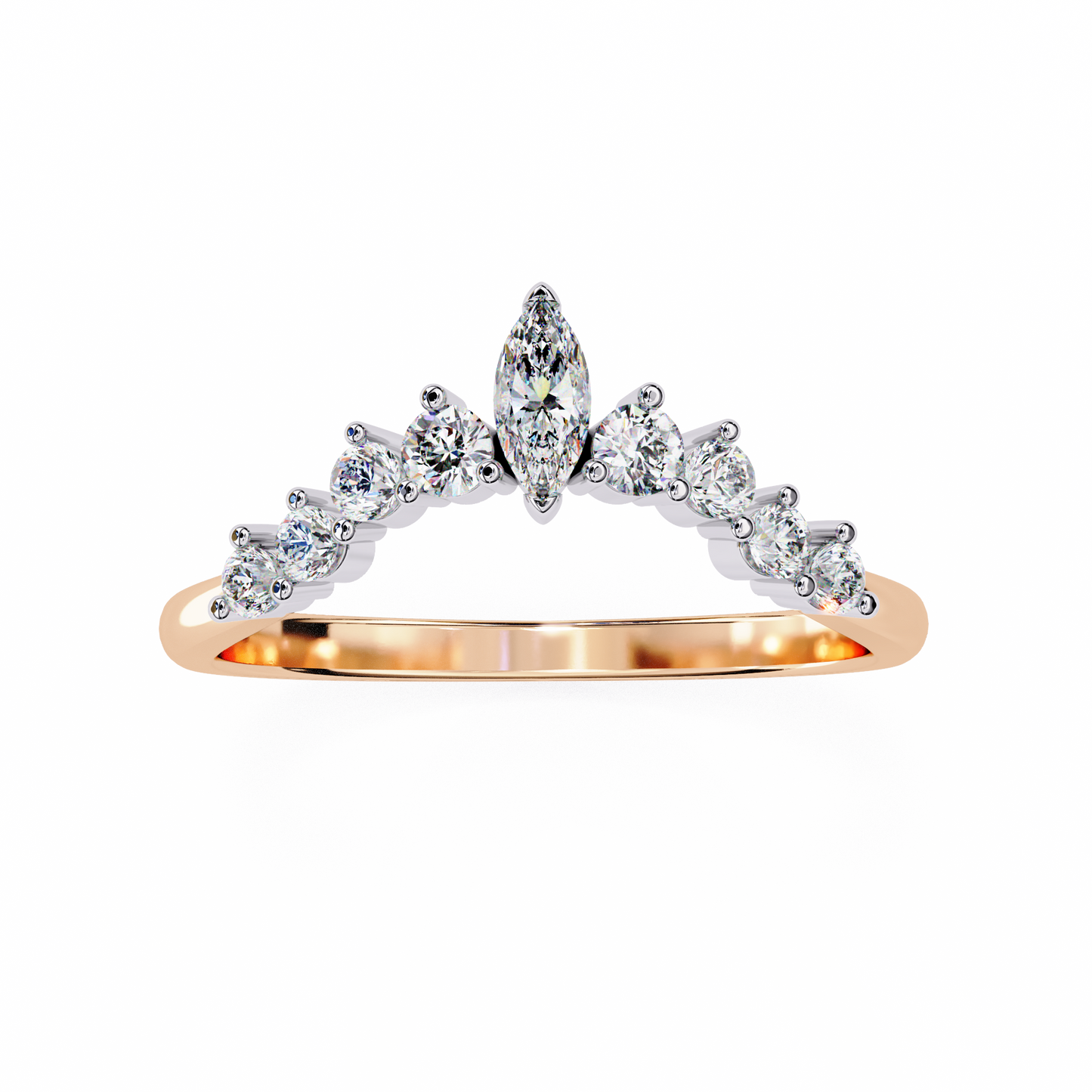0.38 CTW Marquise-Center Graduated Crown Lab-Grown Diamond Wedding Band 14K Gold
