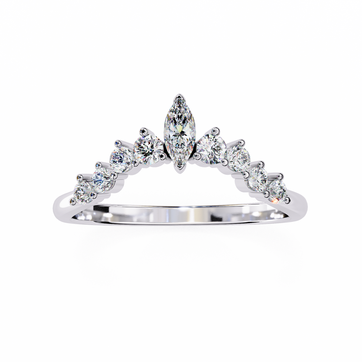 0.38 CTW Marquise-Center Graduated Crown Lab-Grown Diamond Wedding Band 14K Gold