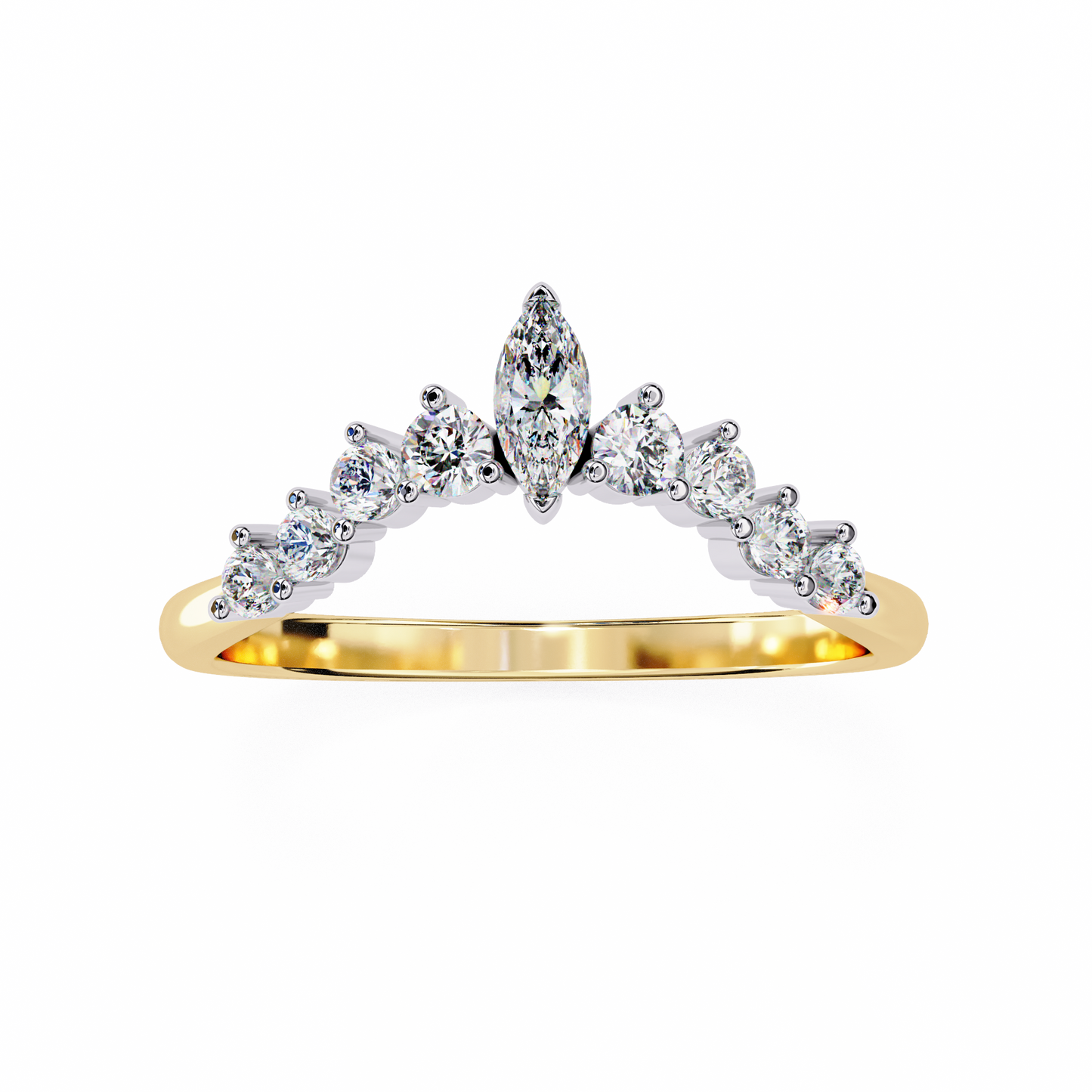 0.38 CTW Marquise-Center Graduated Crown Lab-Grown Diamond Wedding Band 14K Gold