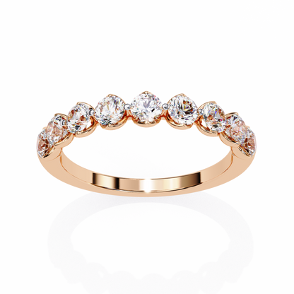 0.97 Carat Nine Stone Round Lab Grown Diamond Half Eternity Band 14K Gold