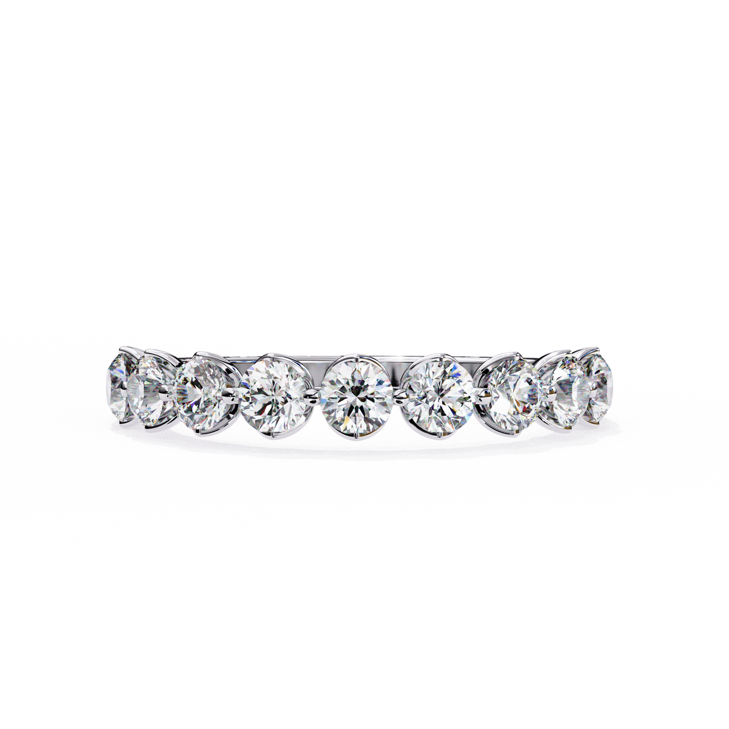 0.97 Carat Nine Stone Round Lab Grown Diamond Half Eternity Band 14K Gold