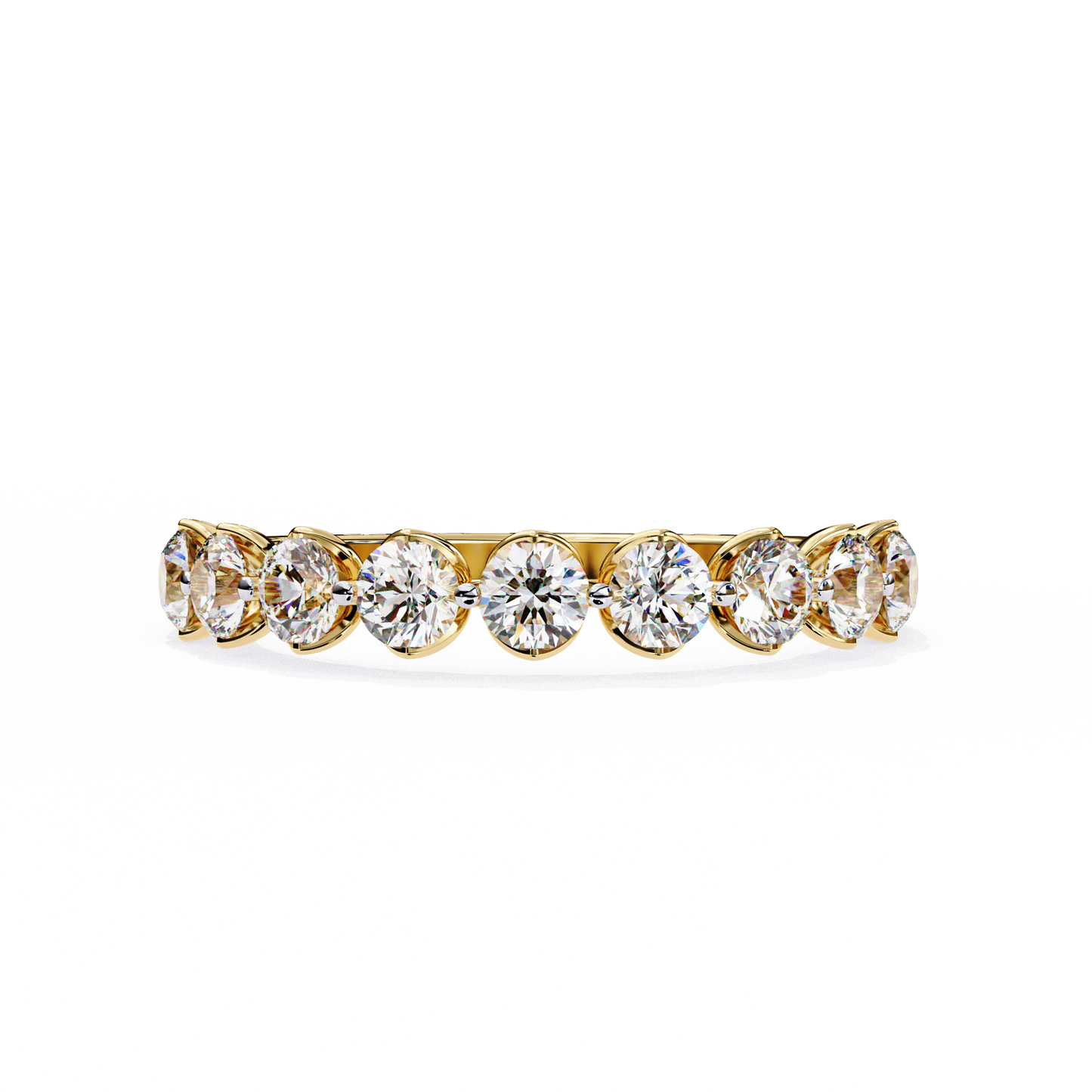 0.97 Carat Nine Stone Round Lab Grown Diamond Half Eternity Band 14K Gold