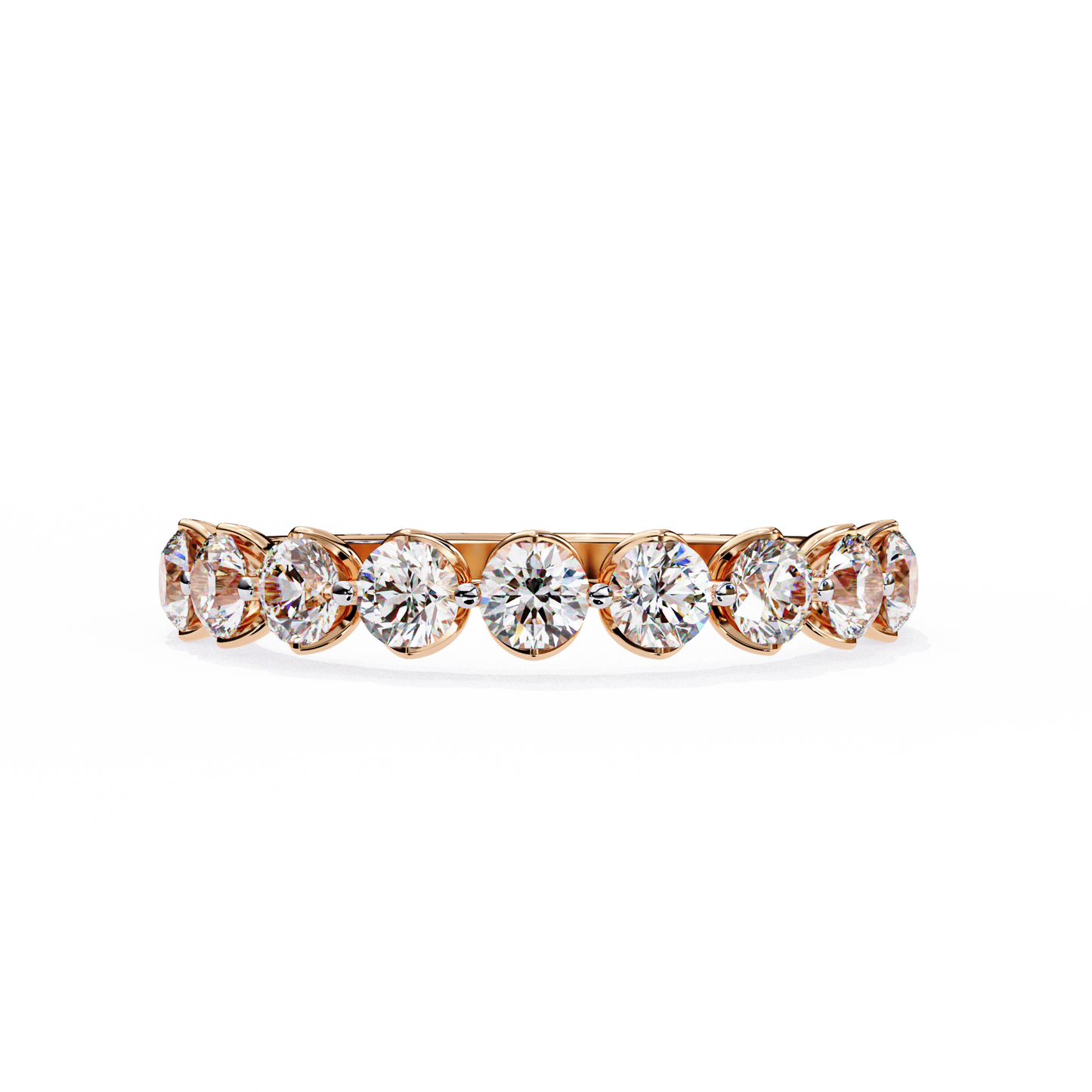 0.97 Carat Nine Stone Round Lab Grown Diamond Half Eternity Band 14K Gold