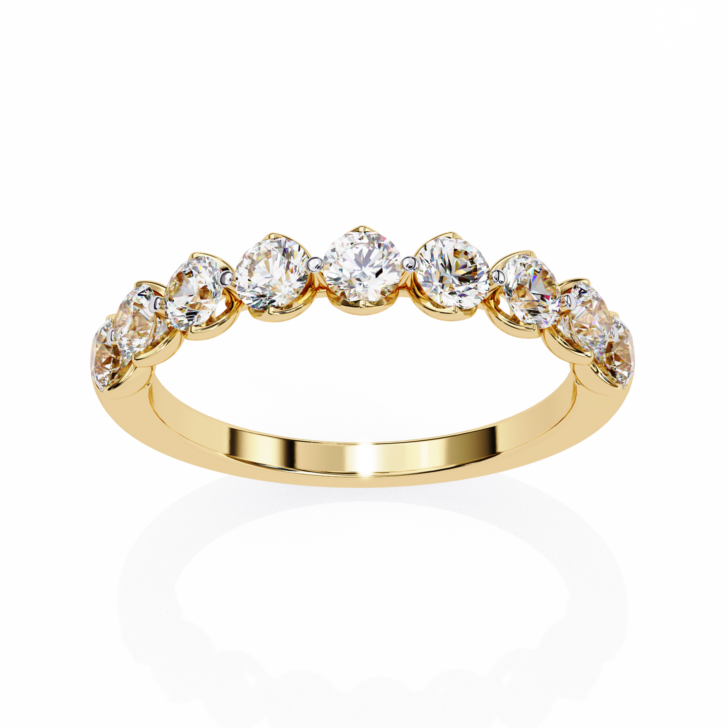0.97 Carat Nine Stone Round Lab Grown Diamond Half Eternity Band 14K Gold