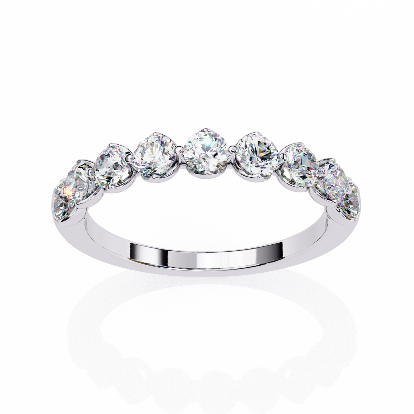 0.97 Carat Nine Stone Round Lab Grown Diamond Half Eternity Band 14K Gold