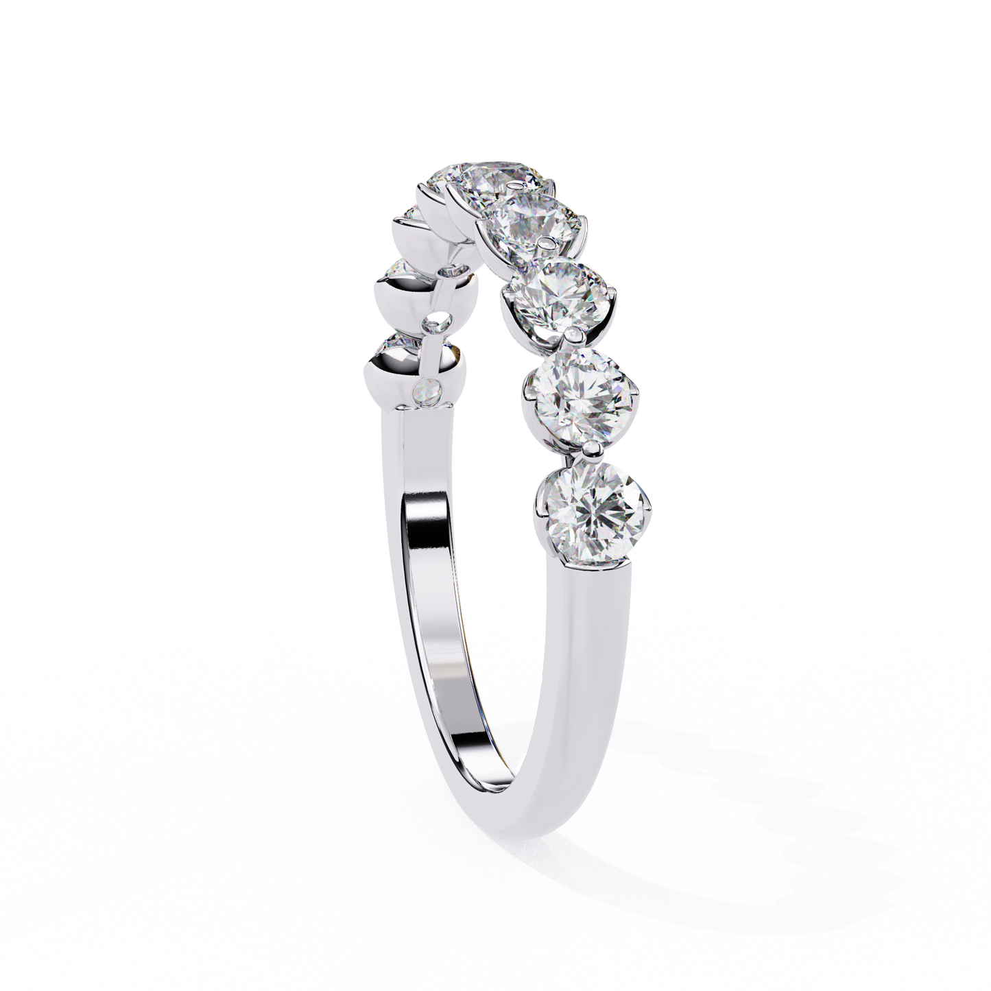 0.97 Carat Nine Stone Round Lab Grown Diamond Half Eternity Band 14K Gold