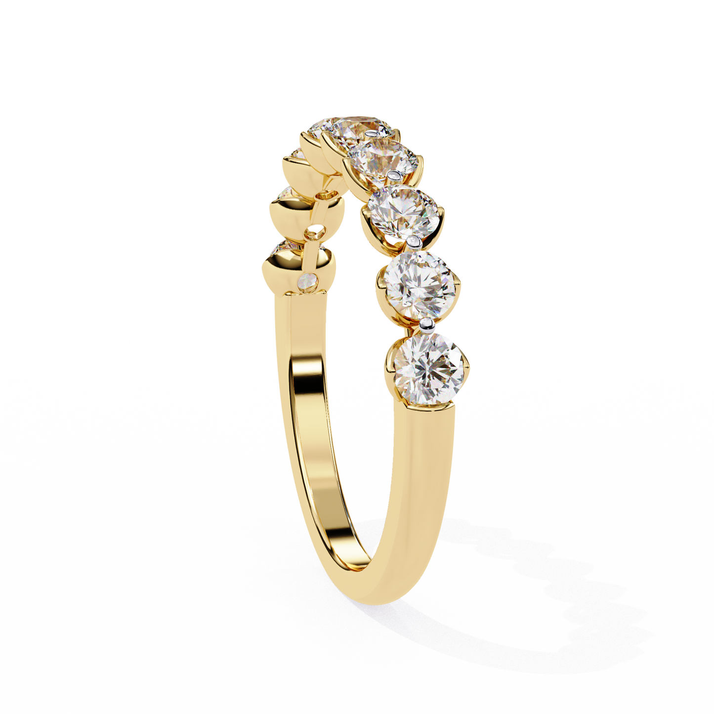 0.97 Carat Nine Stone Round Lab Grown Diamond Half Eternity Band 14K Gold