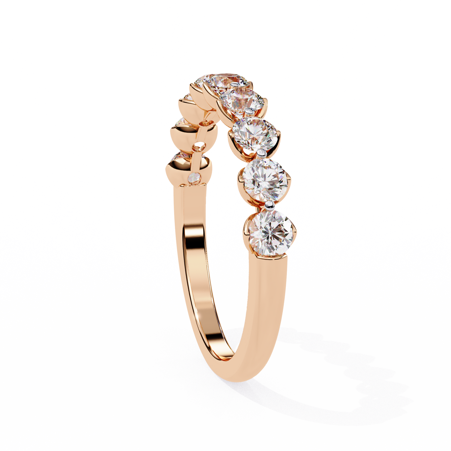 0.97 Carat Nine Stone Round Lab Grown Diamond Half Eternity Band 14K Gold