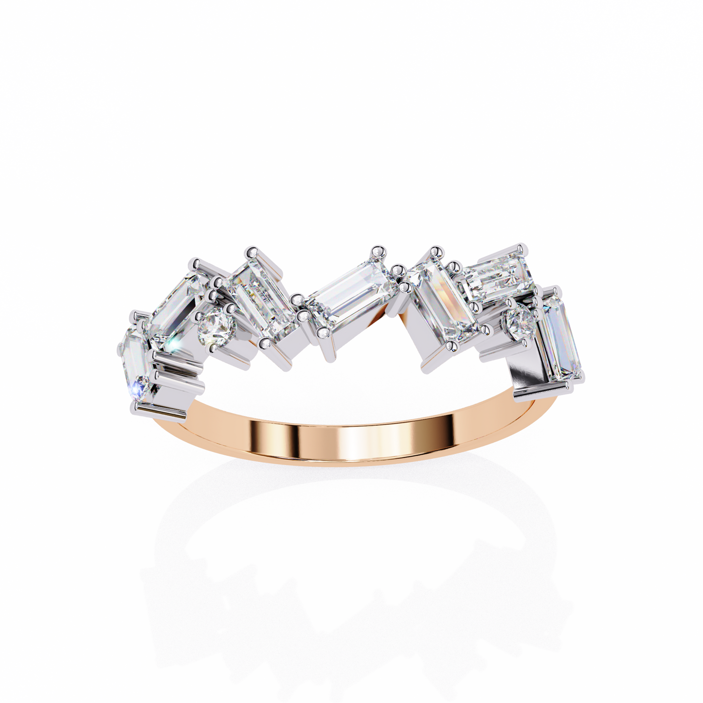 0.68 CTW Alternating Baguette And Round Lab Grown Diamond Zigzag Band 14K Gold