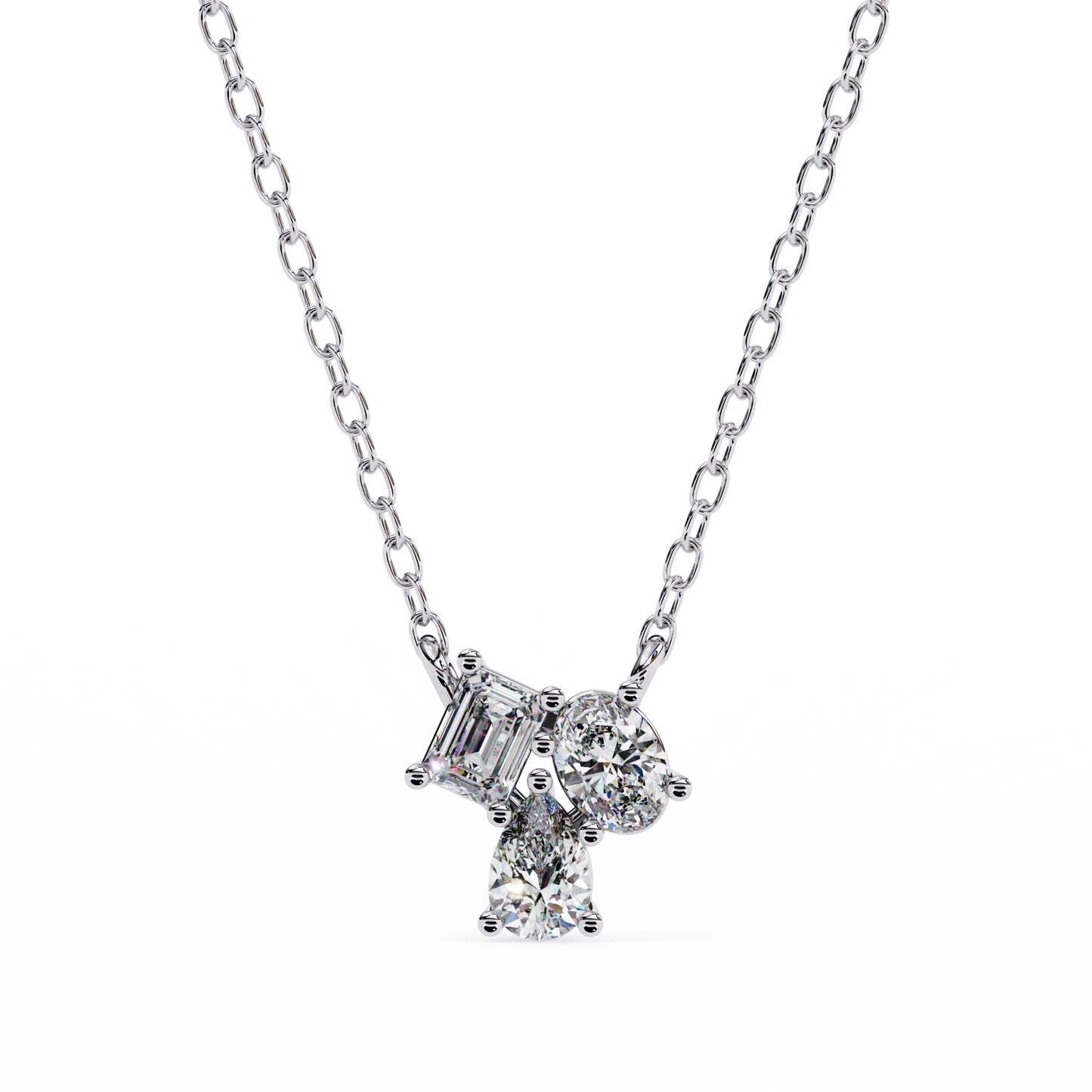 0.90 CTW Mixed-Shape Lab-Grown Diamond Trio Pendant Necklace in 14K Gold & Platinum