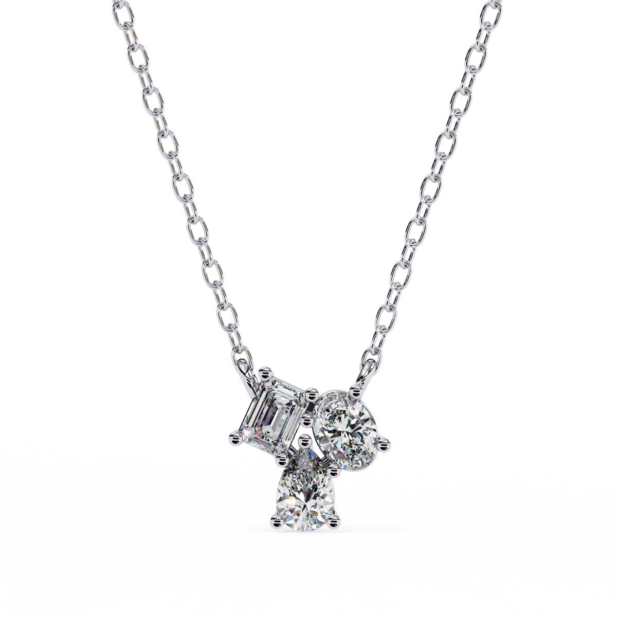 0.90 CTW Mixed-Shape Lab-Grown Diamond Trio Pendant Necklace in 14K Gold & Platinum