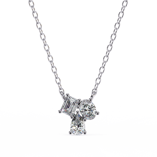 0.90 CTW Mixed-Shape Lab-Grown Diamond Trio Pendant Necklace in 14K Gold & Platinum