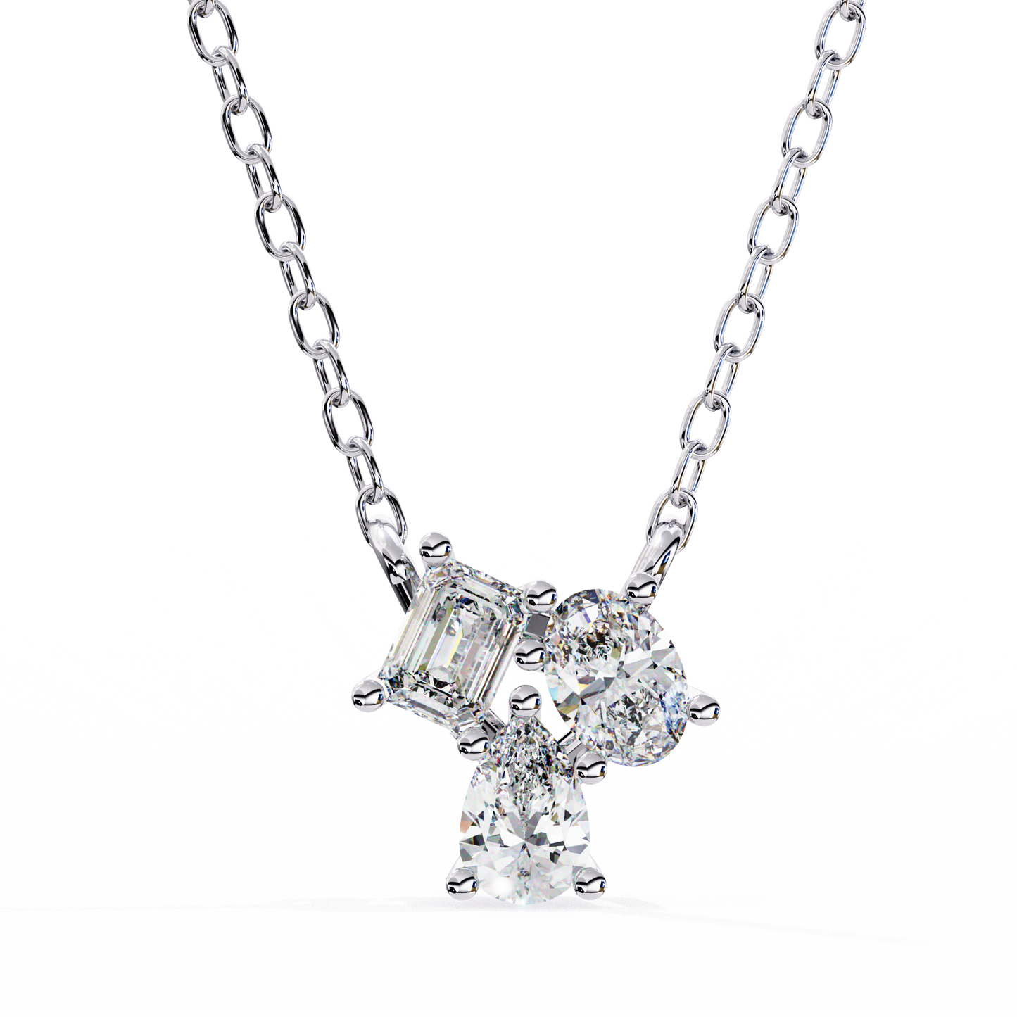 0.90 CTW Mixed-Shape Lab-Grown Diamond Trio Pendant Necklace in 14K Gold & Platinum