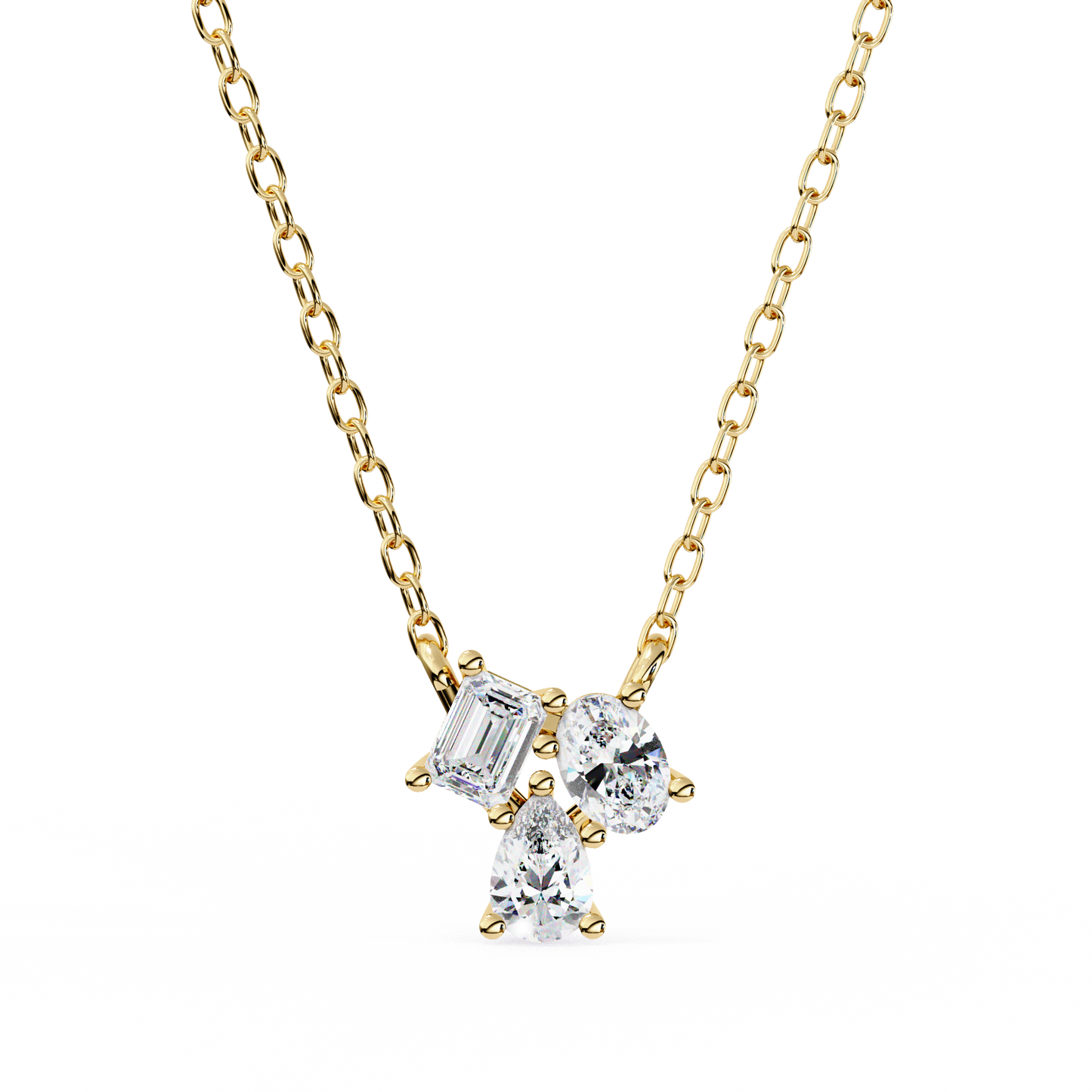 0.90 CTW Mixed-Shape Lab-Grown Diamond Trio Pendant Necklace in 14K Gold & Platinum