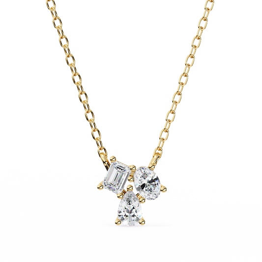 0.90 CTW Mixed-Shape Lab-Grown Diamond Trio Pendant Necklace in 14K Gold & Platinum