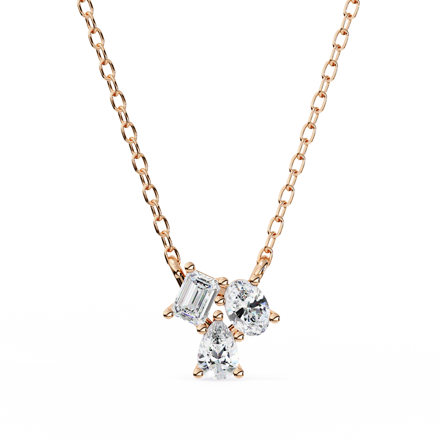 0.90 CTW Mixed-Shape Lab-Grown Diamond Trio Pendant Necklace in 14K Gold & Platinum
