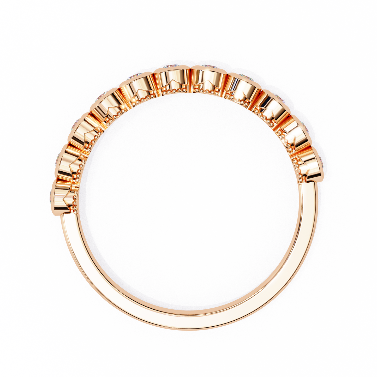 0.17 Ctw Eleven Stone Round Lab Grown Diamond Bezel Half Eternity Band 14K Gold