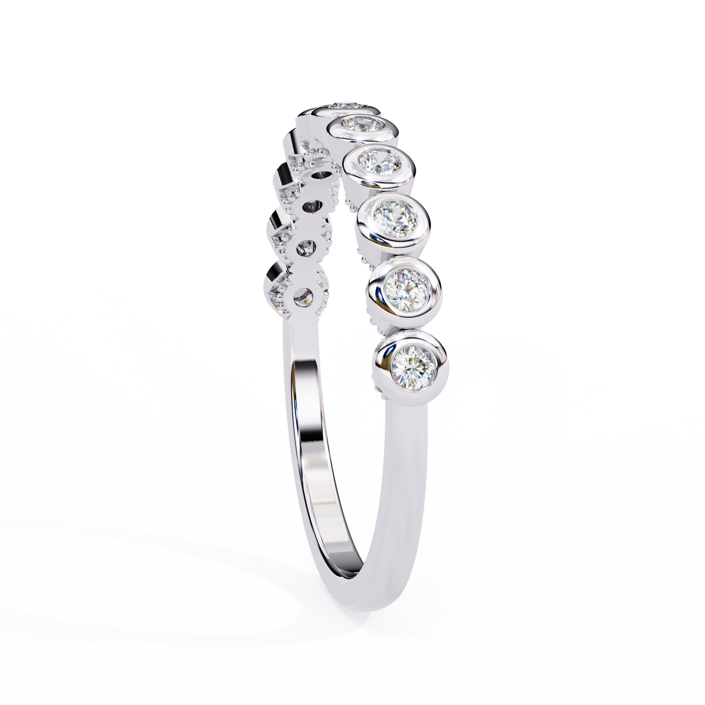 0.17 Ctw Eleven Stone Round Lab Grown Diamond Bezel Half Eternity Band 14K Gold
