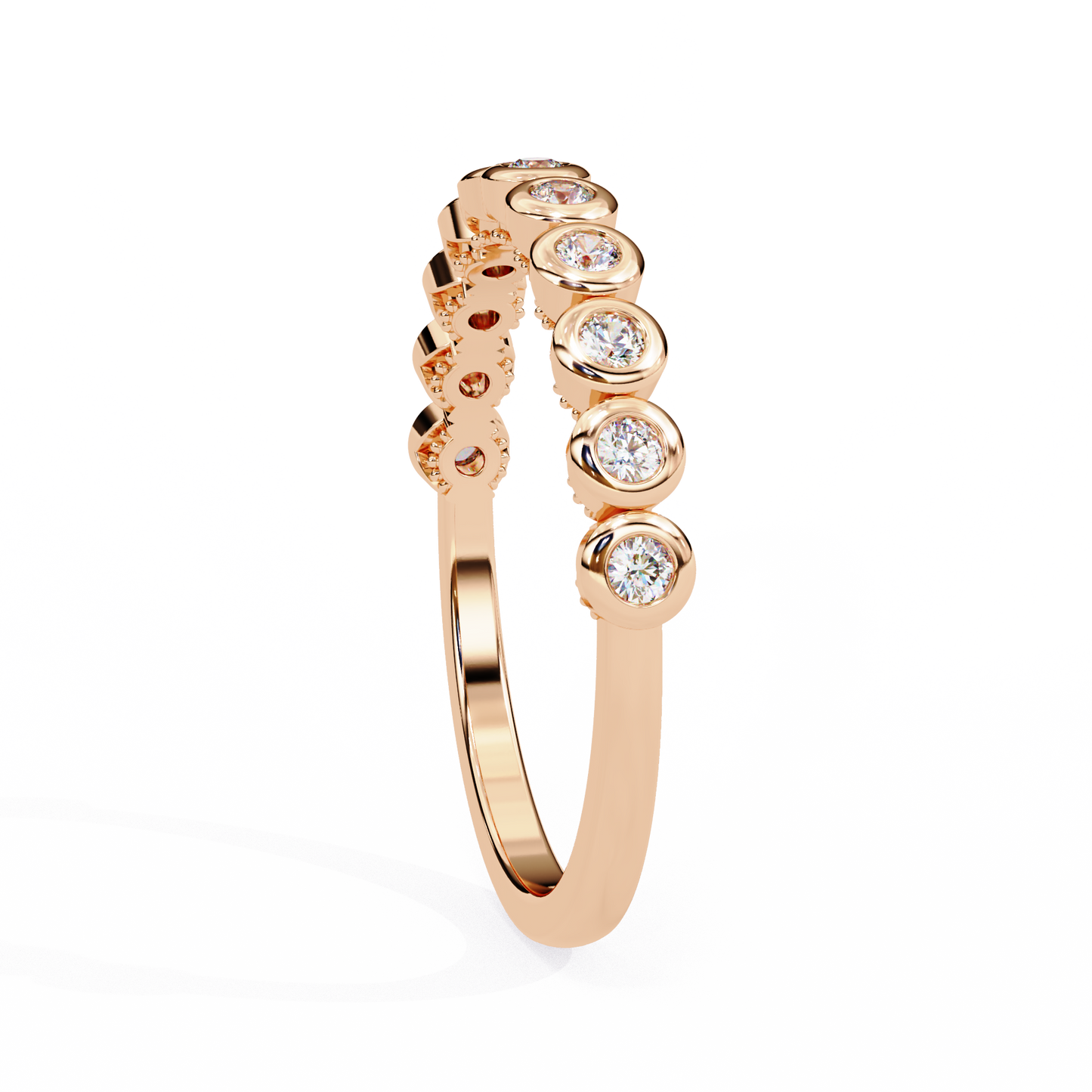 0.17 Ctw Eleven Stone Round Lab Grown Diamond Bezel Half Eternity Band 14K Gold