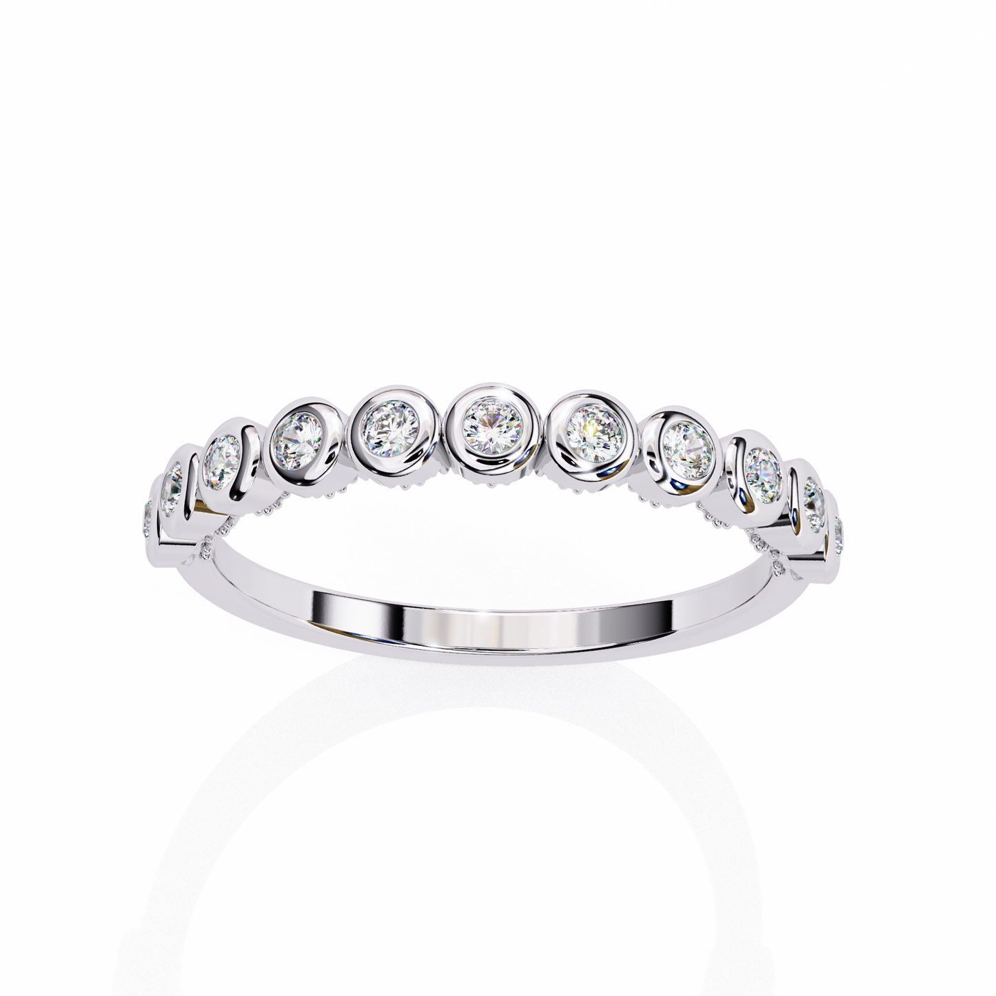 0.17 Ctw Eleven Stone Round Lab Grown Diamond Bezel Half Eternity Band 14K Gold