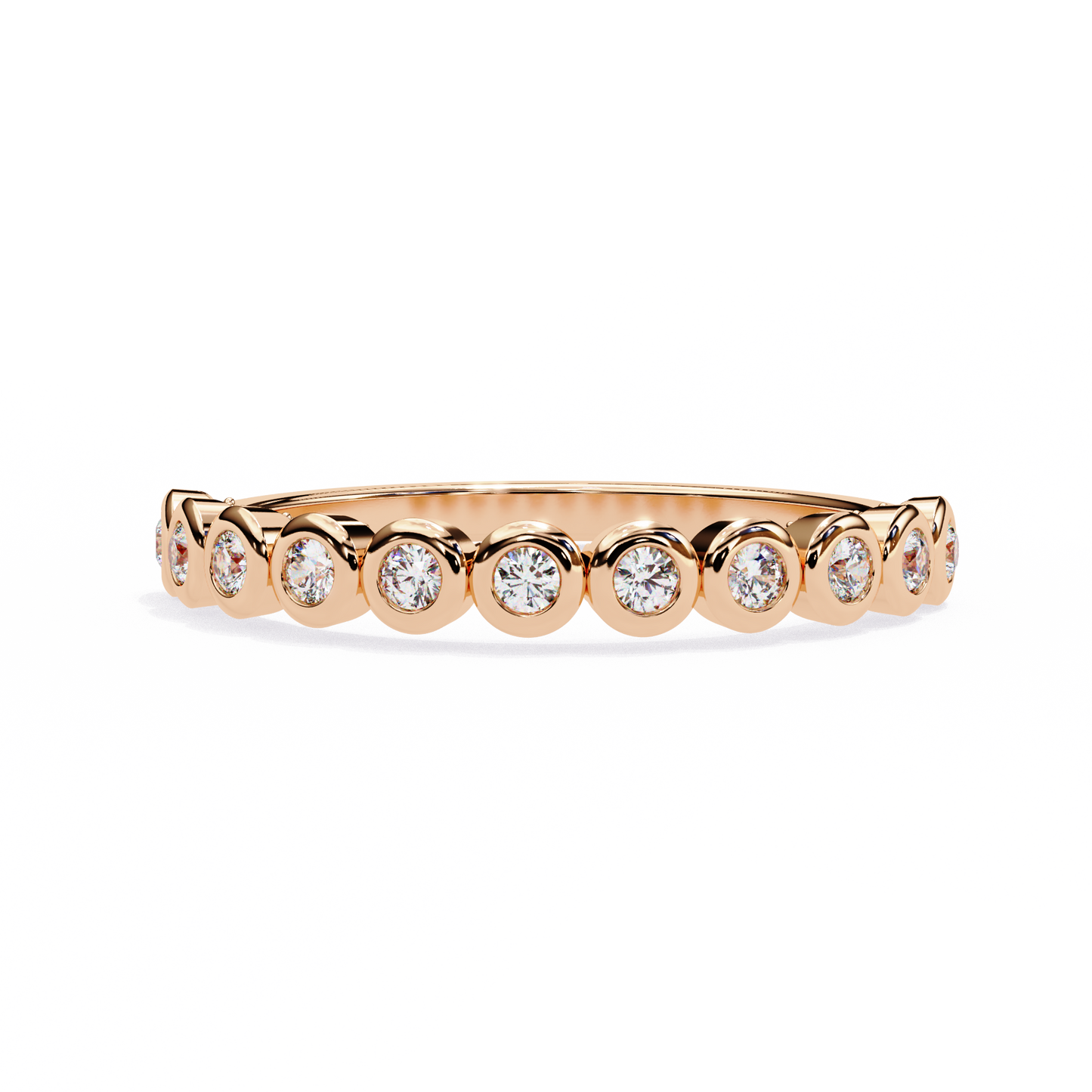 0.17 Ctw Eleven Stone Round Lab Grown Diamond Bezel Half Eternity Band 14K Gold