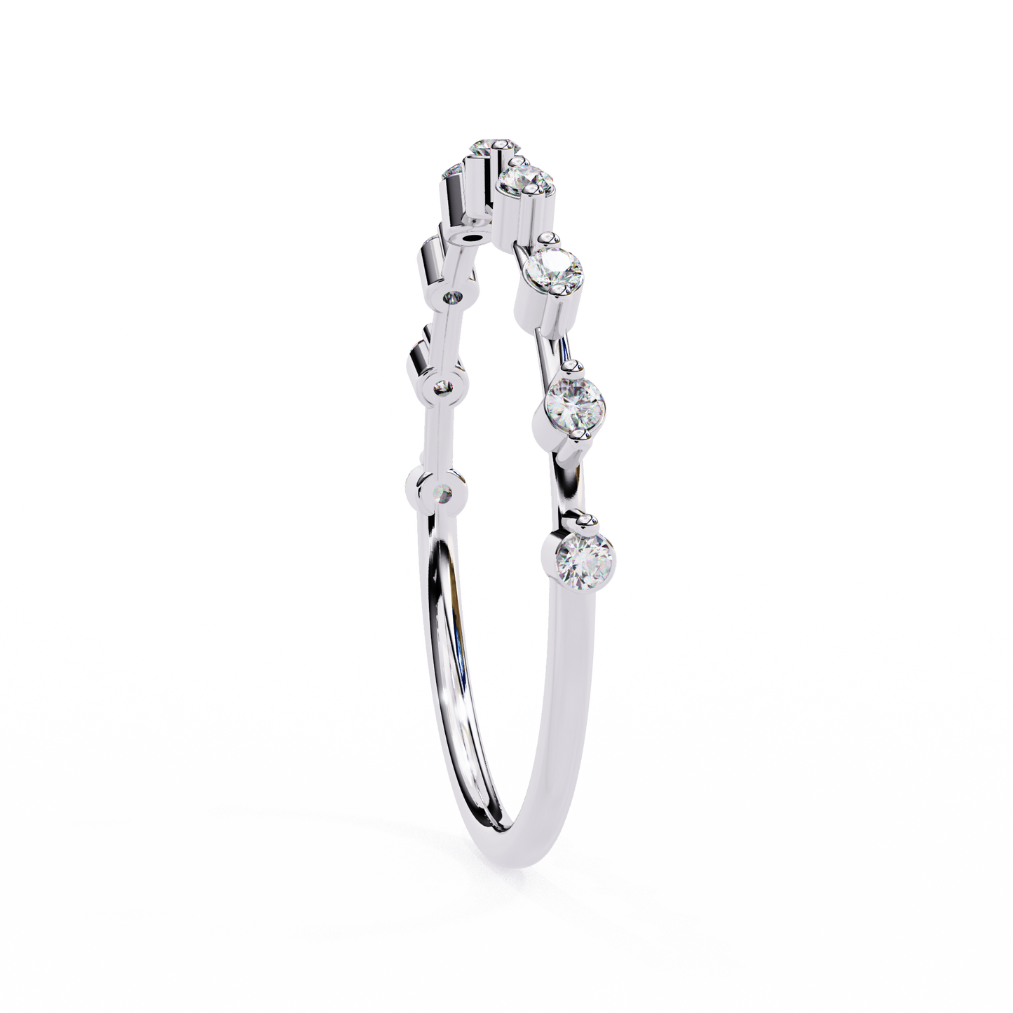 0.11 CTW Nine Stone Round Lab Grown Diamond Station Band In 14K Gold