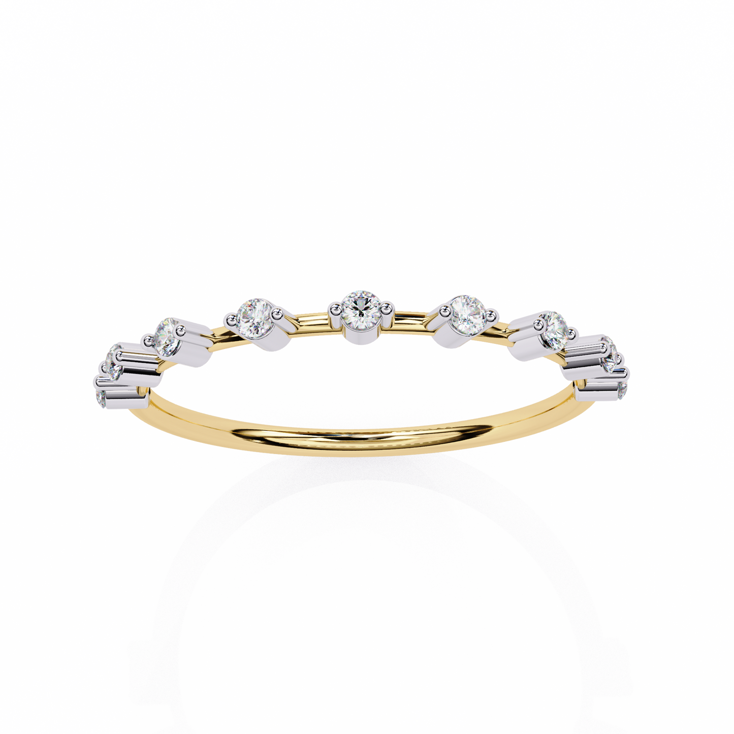 0.11 CTW Nine Stone Round Lab Grown Diamond Station Band In 14K Gold