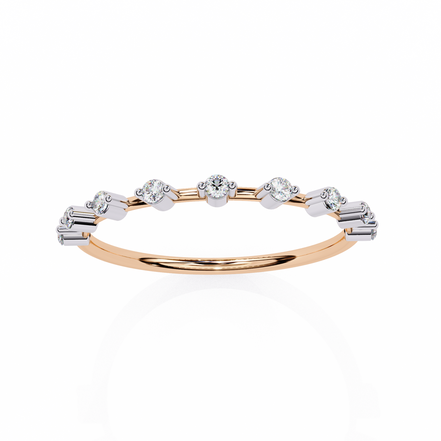 0.11 CTW Nine Stone Round Lab Grown Diamond Station Band In 14K Gold