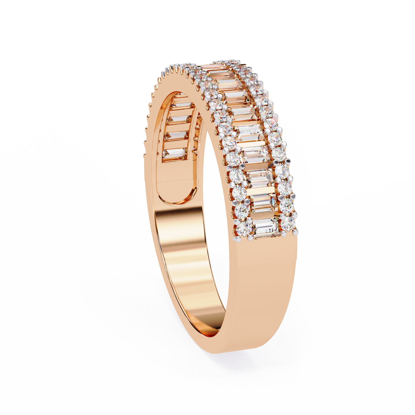 0.60 Carat Lab Grown Diamonds Triple Row Half Eternity Band 14K Gold