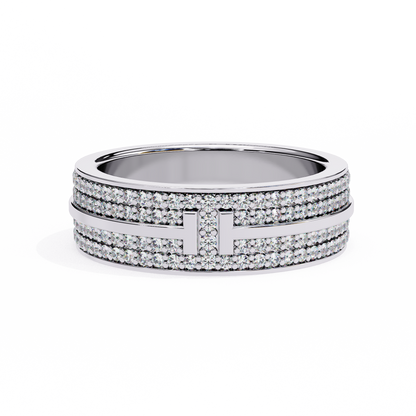 0.80 CTW Four-Row Pavé Lab-Grown Diamond Wide Band with Polished Cross Detail in 14K Gold