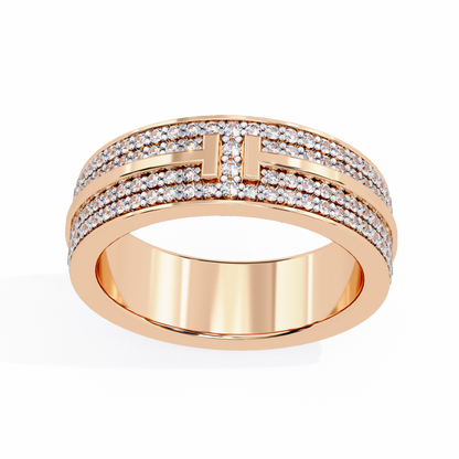 0.80 CTW Four-Row Pavé Lab-Grown Diamond Wide Band with Polished Cross Detail in 14K Gold