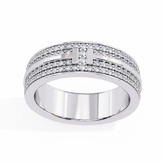 0.80 CTW Four-Row Pavé Lab-Grown Diamond Wide Band with Polished Cross Detail in 14K Gold